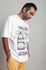 Load image into Gallery viewer, OdD1 Oversized Challenge Accepted White T-shirt
