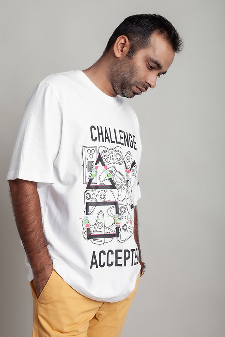 OdD1 Oversized Challenge Accepted White T-shirt