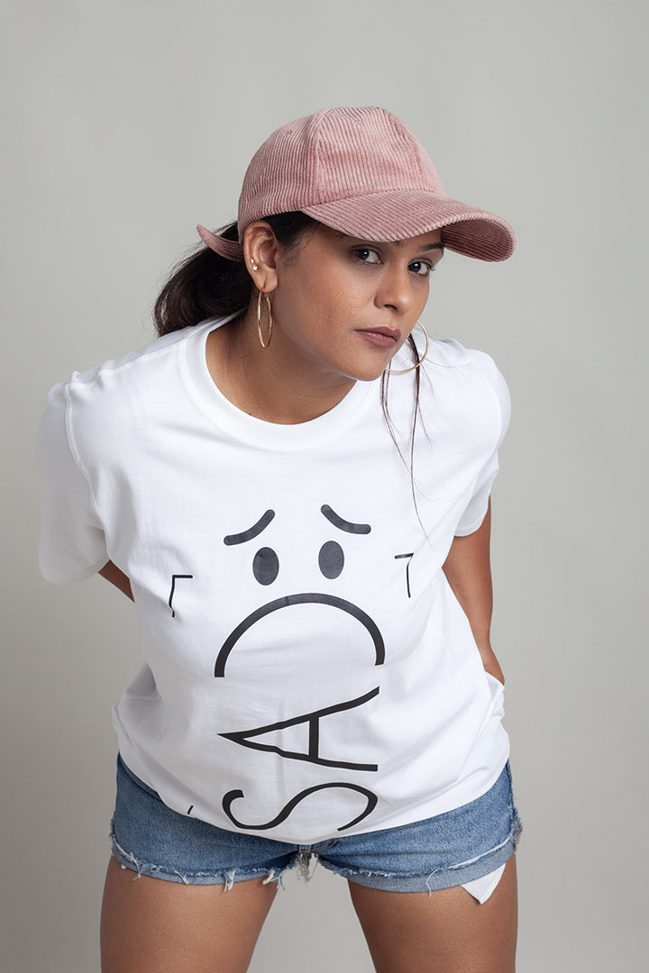 OdD1 Women Sad White T-shirt